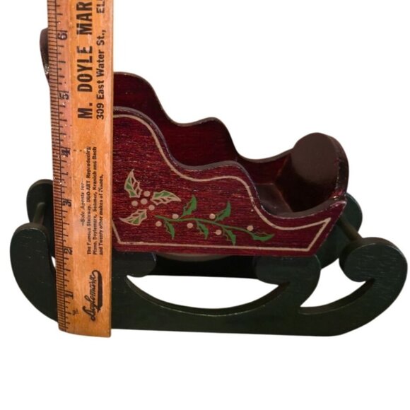 Vintage Wooden Victorian Holiday Sleigh With Holly Design Christmas decor - Picture 6 of 7